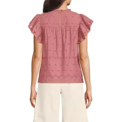 Women's Eyelet Ruffle Sleeve Popover Top