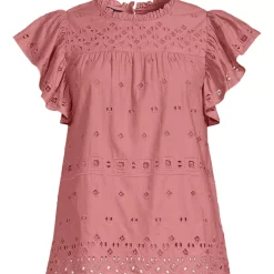 Women's Eyelet Ruffle Sleeve Popover Top