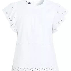 Women's Eyelet Ruffle Sleeve Popover Top