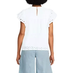 Women's Eyelet Ruffle Sleeve Popover Top
