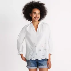 Women's Eyelet Split Neck Shirt