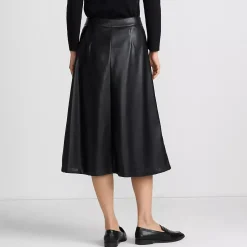 Women's Faux Leather Button Front Midi Skirt