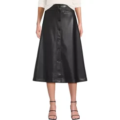 Women's Faux Leather Button Front Midi Skirt