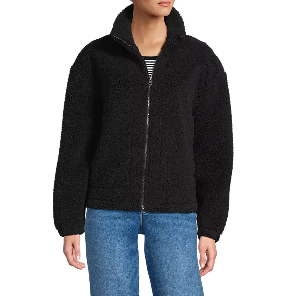 Women's Faux Shearling Zip Front Fleece Jacket