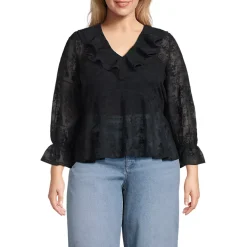 Women's Feminine Ruffle Chiffon V Neck Blouse