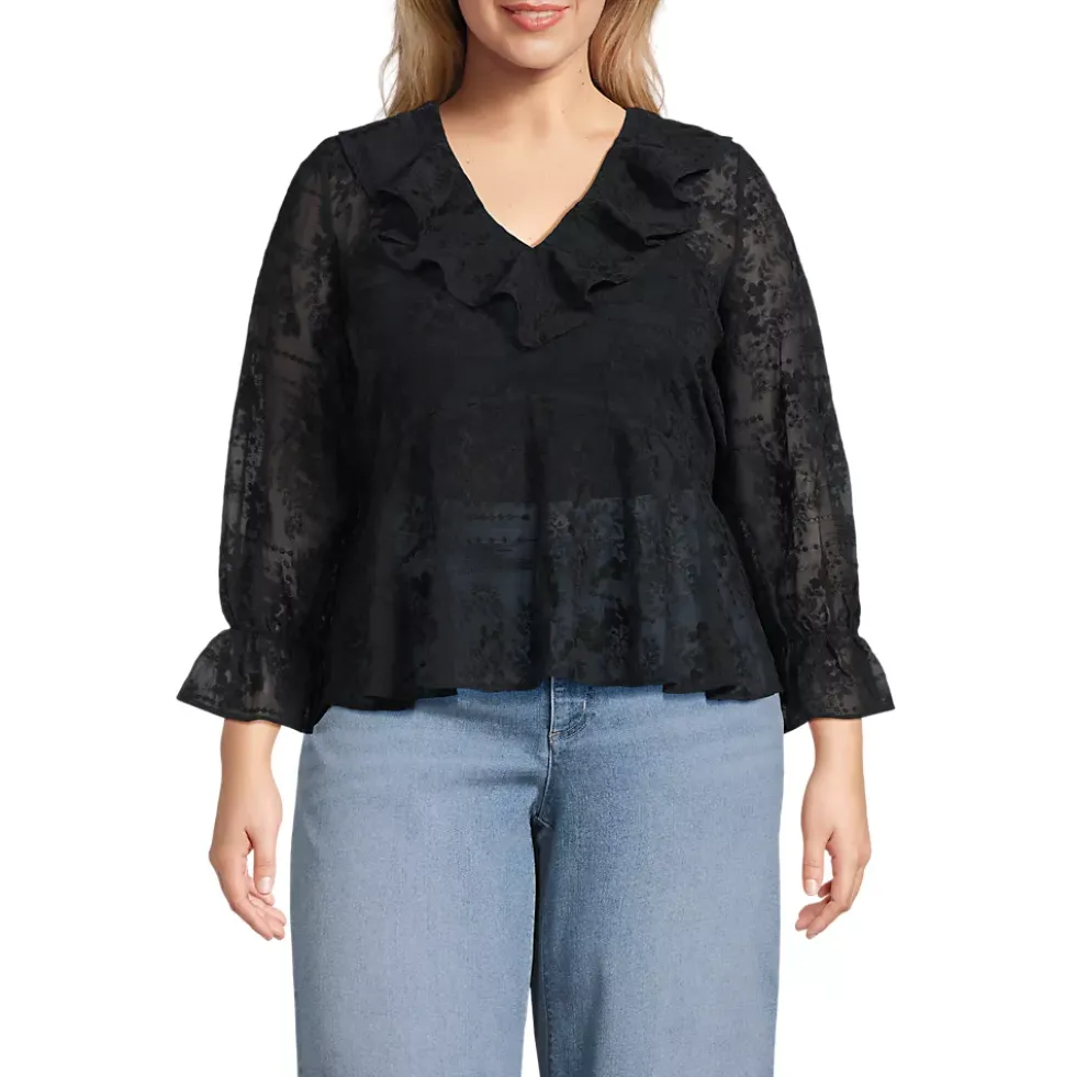 Women's Feminine Ruffle Chiffon V Neck Blouse
