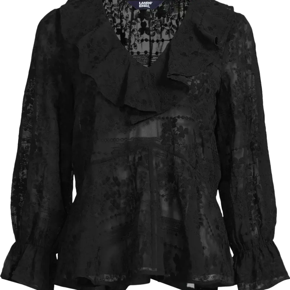 Women's Feminine Ruffle Chiffon V Neck Blouse