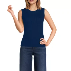 Women's Fine Gauge Baby Cable Crew Neck Sleeveless Sweater - Set Top