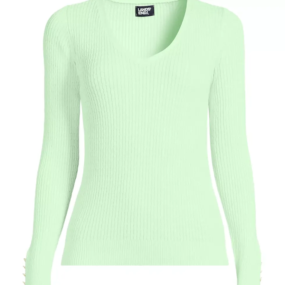 Women's Fine Gauge Cotton Baby Cable Vneck Sweater
