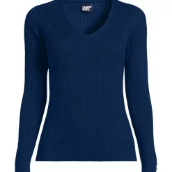 Women's Fine Gauge Cotton Baby Cable Vneck Sweater