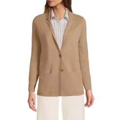 Women's Fine Gauge Cotton Button Front Blazer Sweater