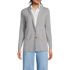 Women's Fine Gauge Cotton Button Front Blazer Sweater