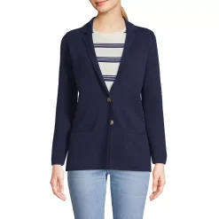 Women's Fine Gauge Cotton Button Front Blazer Sweater