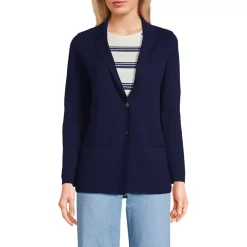 Women's Fine Gauge Cotton Button Front Blazer Sweater