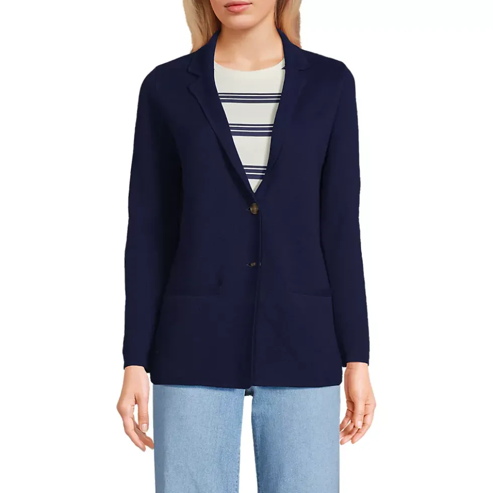 Women's Fine Gauge Cotton Button Front Blazer Sweater