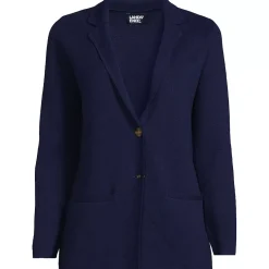 Women's Fine Gauge Cotton Button Front Blazer Sweater