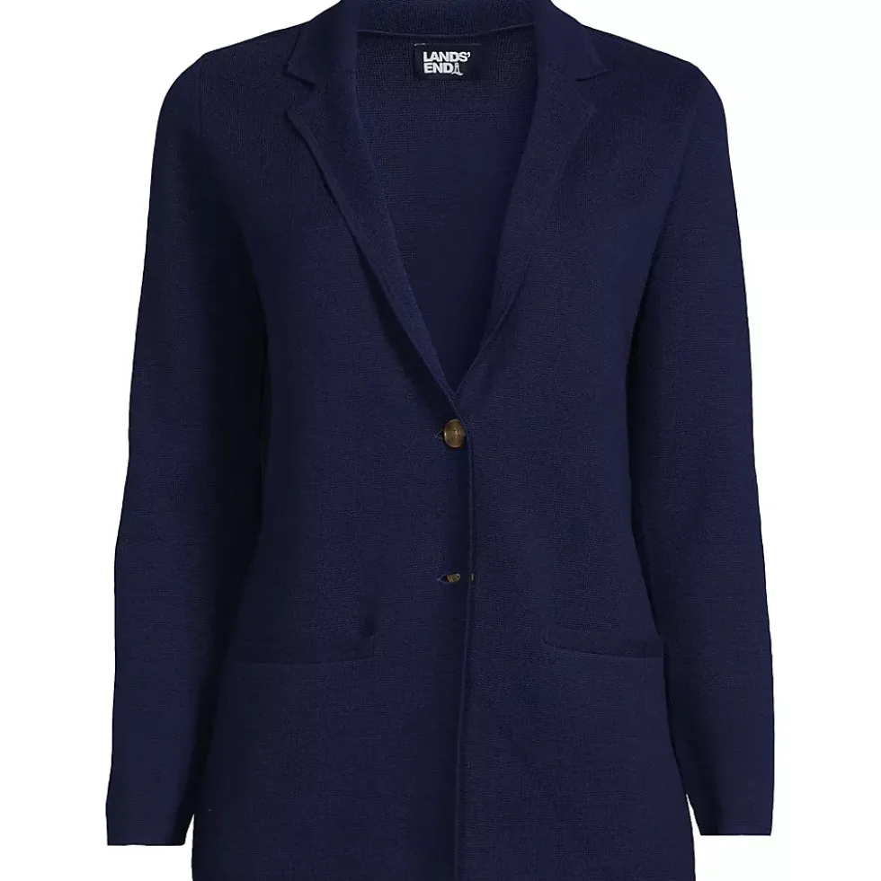 Women's Fine Gauge Cotton Button Front Blazer Sweater