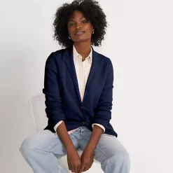 Women's Fine Gauge Cotton Button Front Blazer Sweater