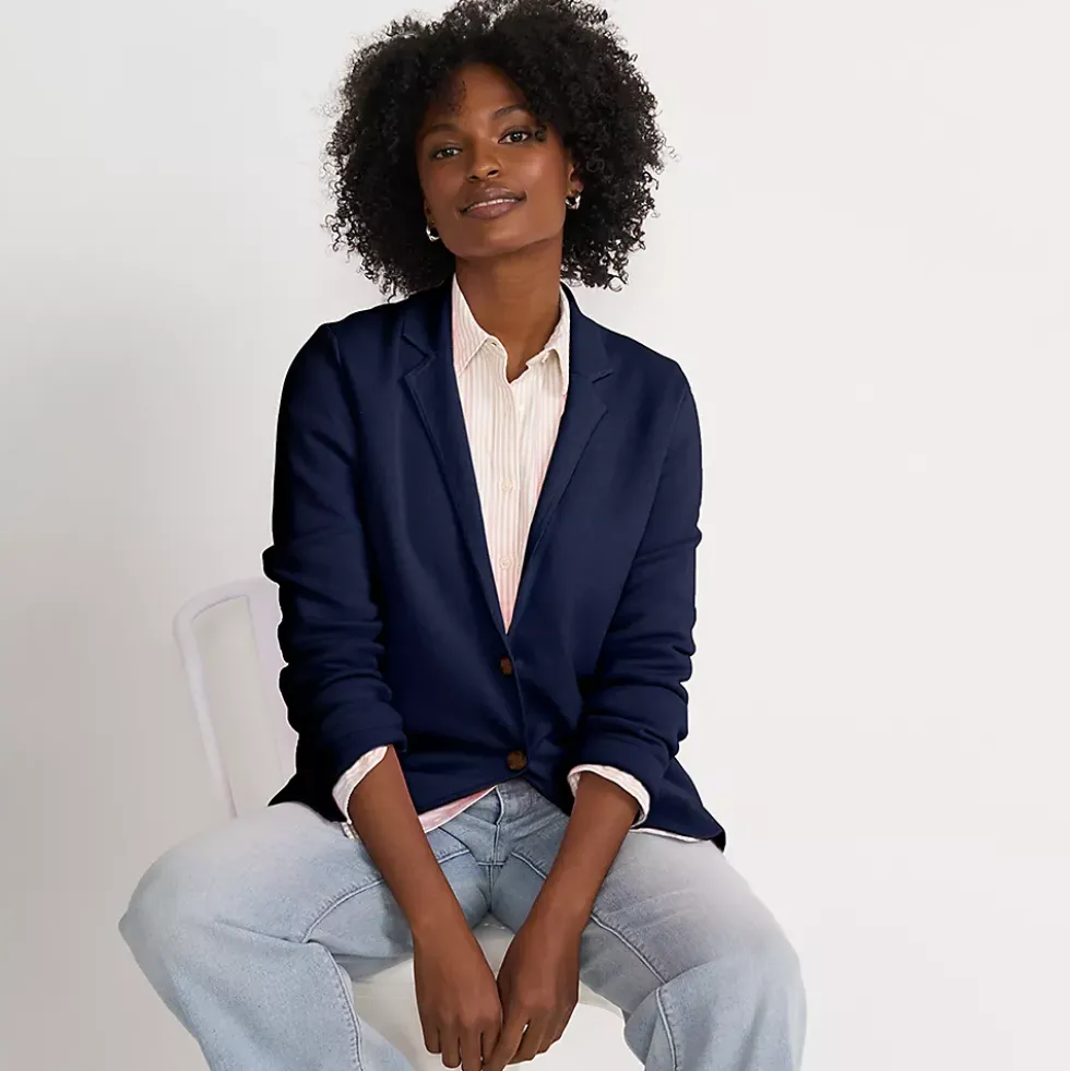 Women's Fine Gauge Cotton Button Front Blazer Sweater