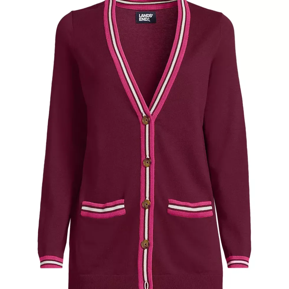 Women's Fine Gauge Cotton Cardigan with Tipping Sweater