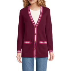 Women's Fine Gauge Cotton Cardigan with Tipping Sweater