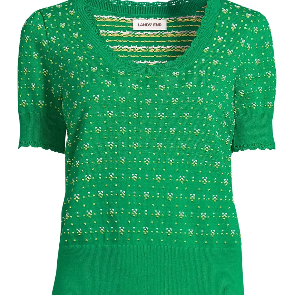 Women's Fine Gauge Cotton Jacquard Scoop Neck Sweater