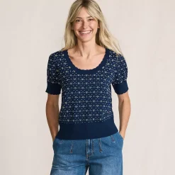 Women's Fine Gauge Cotton Jacquard Scoop Neck Sweater