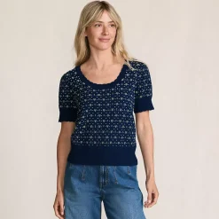 Women's Fine Gauge Cotton Jacquard Scoop Neck Sweater