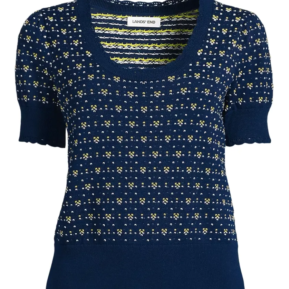 Women's Fine Gauge Cotton Jacquard Scoop Neck Sweater
