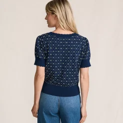 Women's Fine Gauge Cotton Jacquard Scoop Neck Sweater