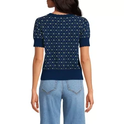 Women's Fine Gauge Cotton Jacquard Scoop Neck Sweater