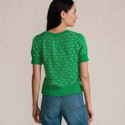 Women's Fine Gauge Cotton Jacquard Scoop Neck Sweater