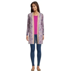 Women's Fine Gauge Cotton Long Open Cardigan Sweater - Print