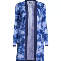 Women's Fine Gauge Cotton Long Open Cardigan Sweater - Print