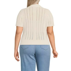 Women's Fine Gauge Cotton Pointelle Polo Sweater