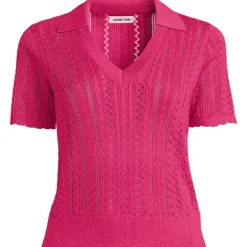 Women's Fine Gauge Cotton Pointelle Polo Sweater
