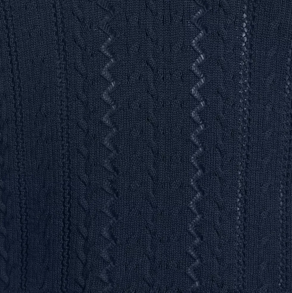 Women's Fine Gauge Cotton Pointelle Polo Sweater