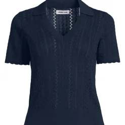 Women's Fine Gauge Cotton Pointelle Polo Sweater