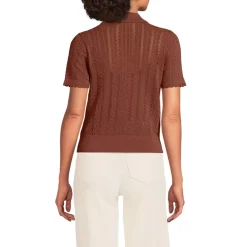 Women's Fine Gauge Cotton Pointelle Polo Sweater