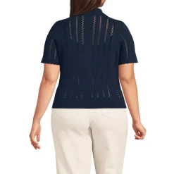 Women's Fine Gauge Cotton Pointelle Polo Sweater
