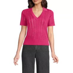 Women's Fine Gauge Cotton Pointelle Polo Sweater