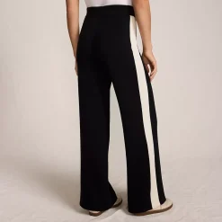 Women's Fine Gauge Cotton Side Stripe Wide Leg Sweater Pants