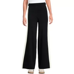 Women's Fine Gauge Cotton Side Stripe Wide Leg Sweater Pants