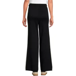 Women's Fine Gauge Cotton Side Stripe Wide Leg Sweater Pants