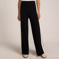 Women's Fine Gauge Cotton Side Stripe Wide Leg Sweater Pants