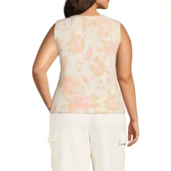 Women's Fine Gauge Eyelash Printed Sleeveless Sweater - Set Top