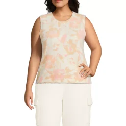 Women's Fine Gauge Eyelash Printed Sleeveless Sweater - Set Top
