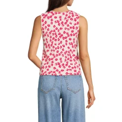 Women's Fine Gauge Eyelash Printed Sleeveless Sweater - Set Top