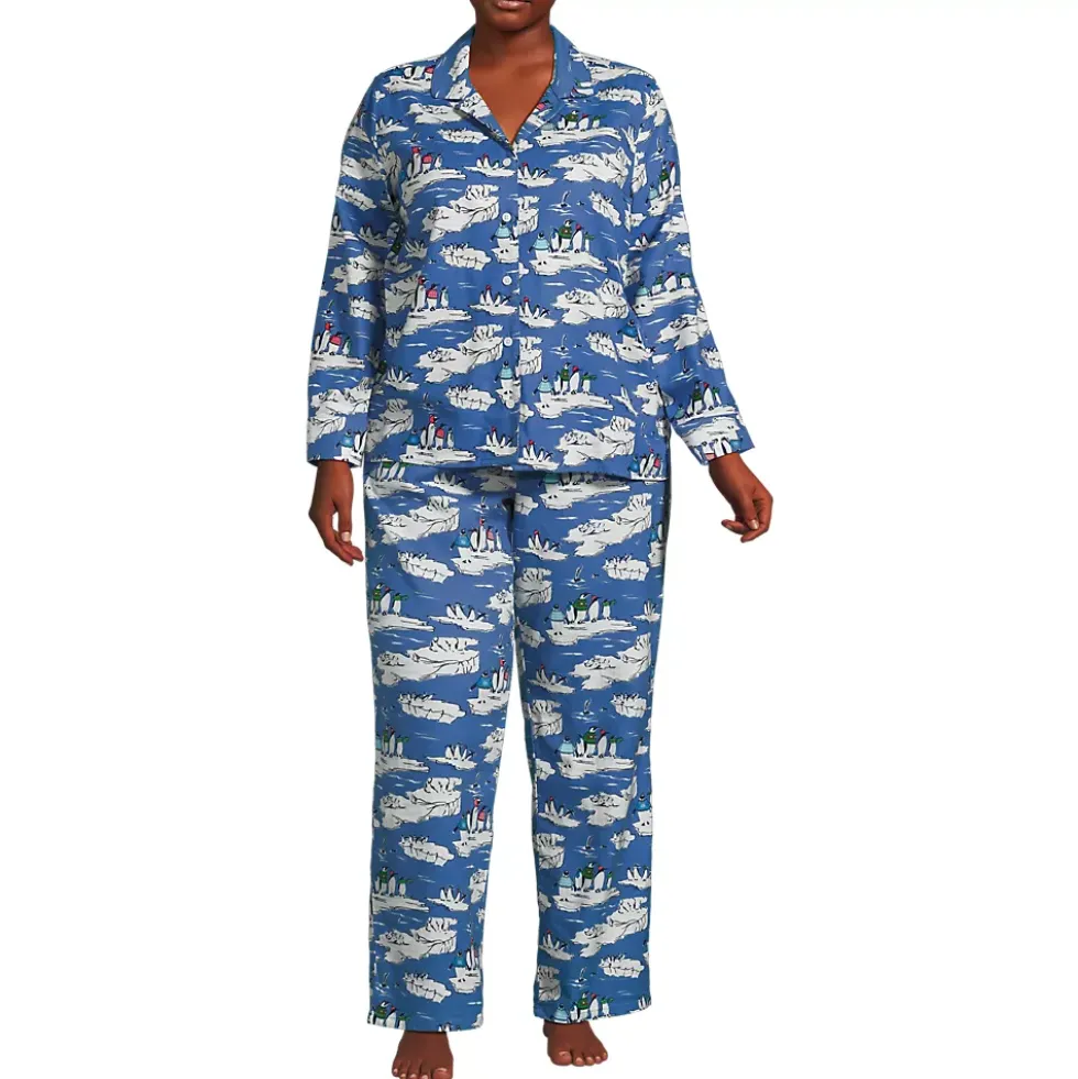 Women's Flannel 2 Piece Pajama Set - Long Sleeve Shirt and Pants