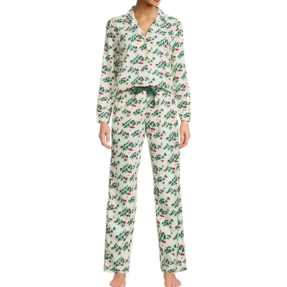 Women's Flannel 2 Piece Pajama Set - Long Sleeve Shirt and Pants